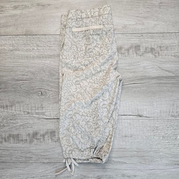 Prana Cream Tan Capri Pants Womens 8 Mid Rise Drawstring Hem Regular Fit Floral - Picture 4 of 6